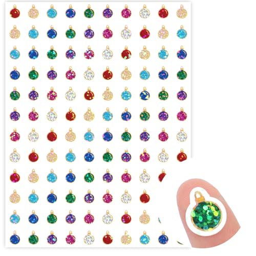 JarThenaAMCS 2400 Pcs Christmas Mini Ornament Stickers Laser Xmas Ball Paper Decals Holographic Self-Adhesive Stickers for Teacher Rewards DIY Crafts Gift Wrapping 0.5 in