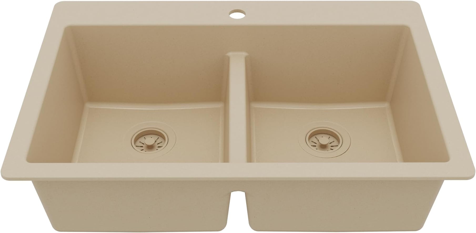 Karran 33" Bisque Quartz Composite Double Bowl Kitchen Sink – Top Mount Drop-In 50/50 Low Divider, 80% Natural Quartz, 535°F Heat Resistant, Sound Dampening, Granite Composite
