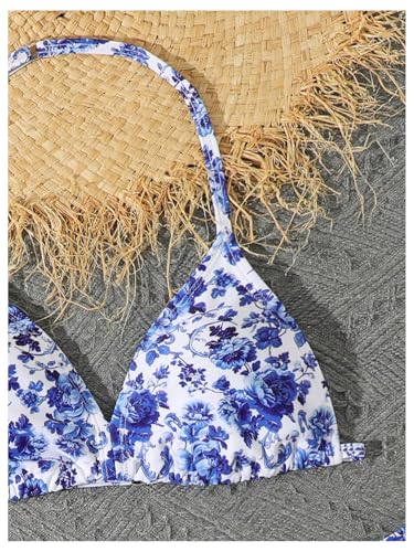 Girl's 3 Piece Floral Print Halter Triangle Bikini Set Cute Swimsuits with Cover Up Beach Skirt3