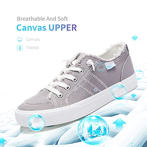 Obtaom Women's Play Fashion Sneaker Comfortable Grey Walking Shoes Gray Canvas Slip On Shoes（Gray Canvas Us5） #TOP3
