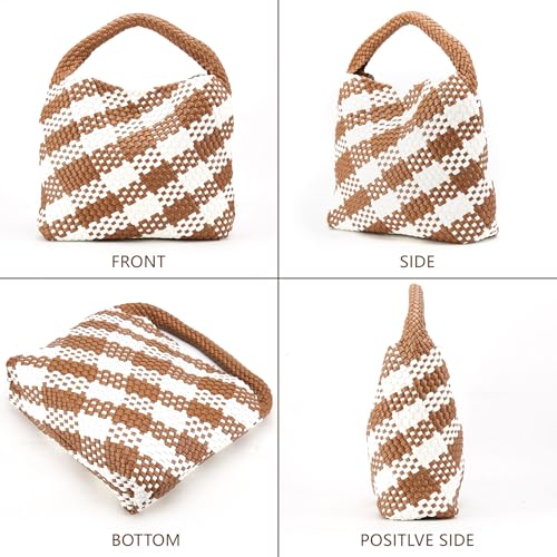 Image of Woven Tote Bag for Women, Fashion Woven Bags for Women Vegan Leather Shoulder Handbags Large Summer Beach Travel Bag