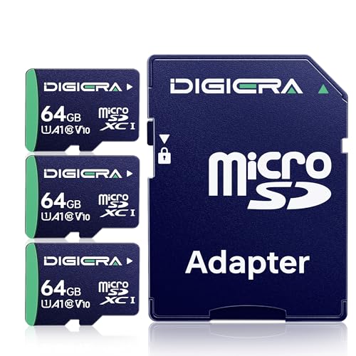DIGIERA 64GB CT100 microSDXC UHS-I Memory Card with Adapter - up to 100MB/s, C10, U1, V10, Full HD, A1, Micro SD Card for Smartphones, Tablets, Cameras, Gaming Consoles, and Drones (3 Pack)