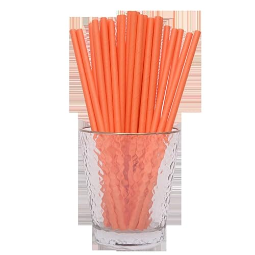 Lot de 100 pailles en papier biodégradables pour fournitures de fête, anniversaire, décorations de Noël - Orange