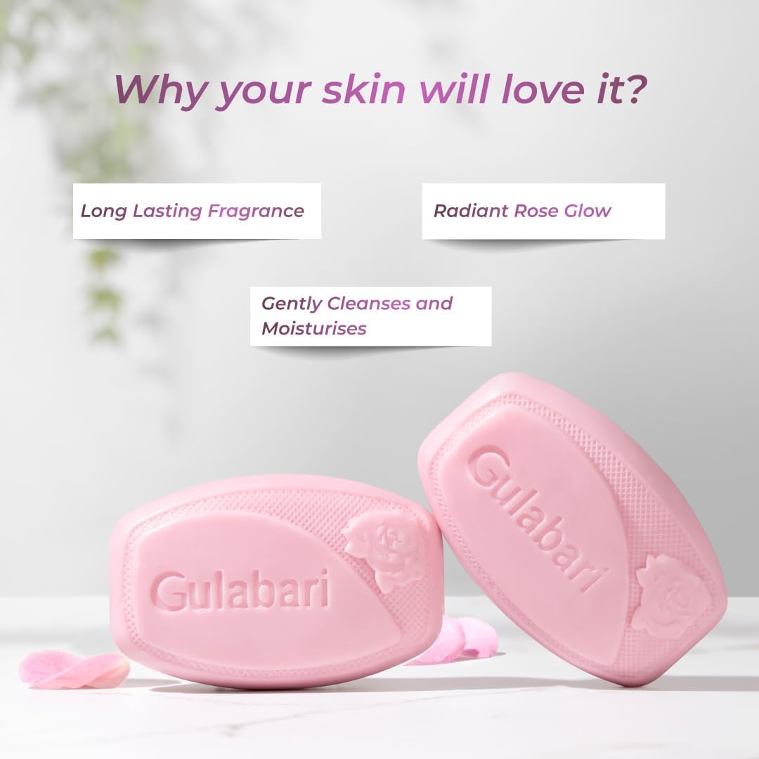 Dabur Gulabari Pure Rose Soap 150g (Pack of 4) | Moisturizing Bathing Soap for Radiant Glowing Skin & Body | Glycerine & Niacinamide | Long Lasting Fragrance | For Men & Women 1
