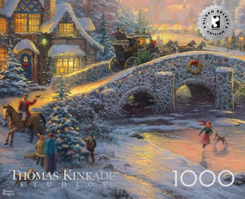 Buffalo Games - Thomas Kinkade Spirit of Christmas - Rompecabezas de 1000 Piezas | Arte de Thomas Kinkade, Silver Select, Acabado en Papel Metalizado, Tamaño 26.75 x 19.75, Incluye Póster miniatura 1