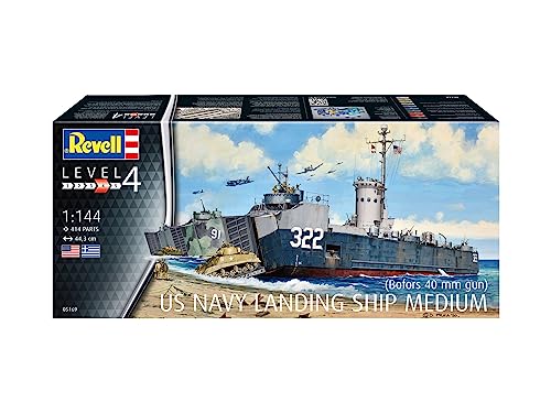 Revell Rv05169 05169 Us Navy Landing Ship Medium (Bofors 40Mm) Plastic Model Kit 1:144 Scale, Unpainted #TOP1