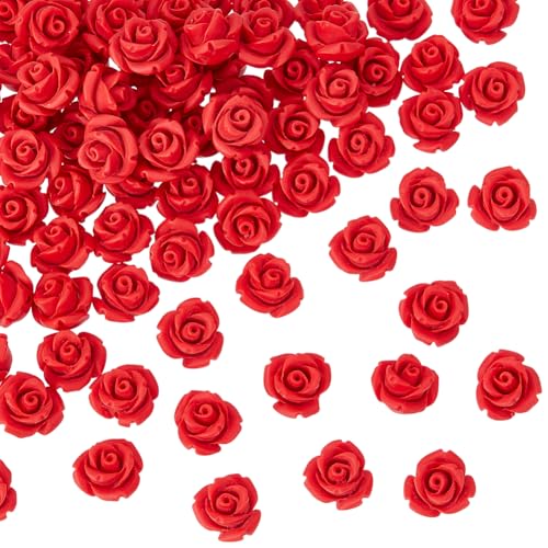SUNNYCLUE 1 Box 80pcs Valentine Flower Bead Bulk 10mm Rose Beads Cinnabar Carved Gemstones Detailed Red Lovely Cute Flowers Shaped Bead for Jewelry Making Wedding Anniversary Accessories DIY Crafts