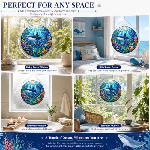 Puzzle de Acrílico Ocean Jigsaw Suncatcher para Adultos, Rompecabezas de Ventana de Vidrio Teñido de 7.48 Pulgadas, Decoración de Puzzles de Animales Marinos para Amantes del Océano (Tiburón) miniatura 3