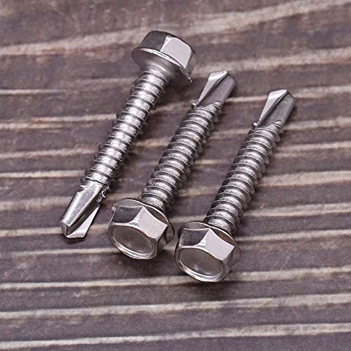 #10 x 1-1/2" (50 pcs) Hex Washer Head Self Drilling Screws, 410 Stainless Steel Metal Sheet Tek Screws, Self Tapping Point, No Pre-drilled Hole Needs