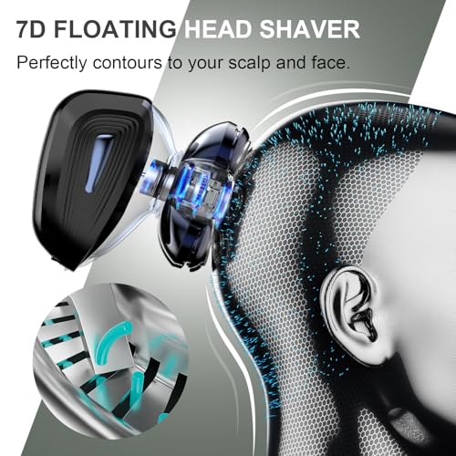 Image of Head Shavers for Bald Men: Upgraded Detachable Head Shaver - IPX7 Waterproof Wet or Dry Electric Razor for Men - 7D LED Display Rechargeable Shaving Grooming Kit with Type-C Charge