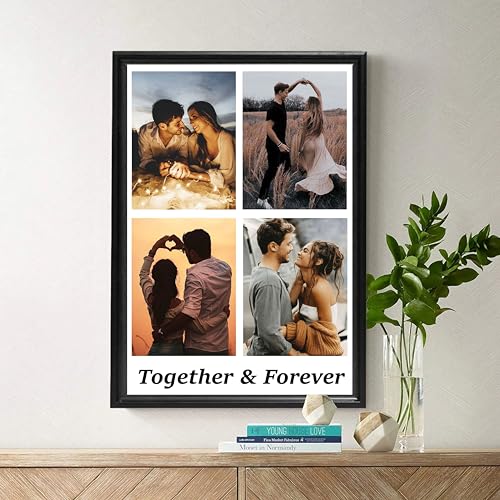 Image of Customized Photo Collage Wood Frames For Wall,Personalised 4 Rectangular Photo Frame With Photo Upload For Couple,Family,Kids In Bedroom,Living Room And Gift,12X18 Inch,Black