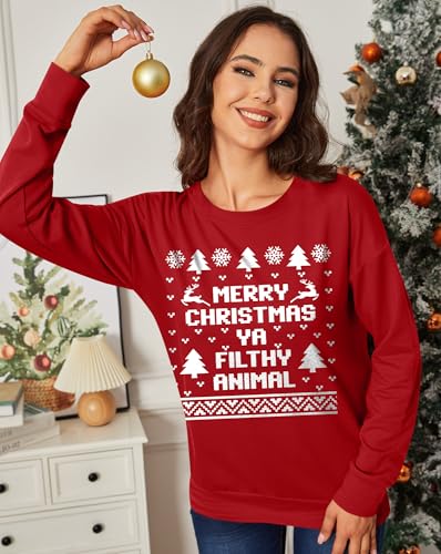 For G and PL Suéter feminino natalino feio de Natal gráfico de manga comprida árvore floco de neve M