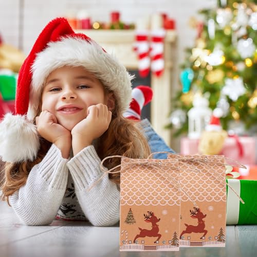 NQEUEPN 24 mini caixas de lembrancinhas de Natal, lindas caixas de casa de Natal com corda de papel