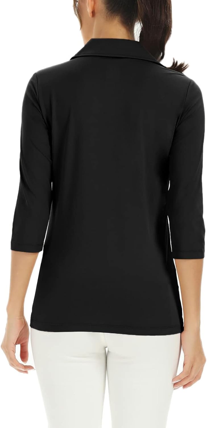 Corna Women's 3/4 Sleeve Golf Polo Shirts UPF 50+, V Neck Mositure Wicking Performance Sports Collared Shirt Office Work Tops - Image 2