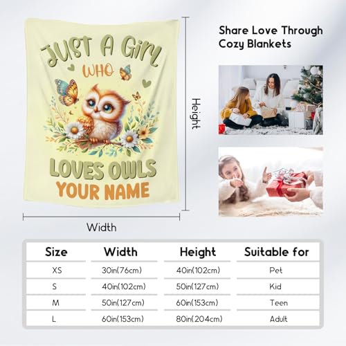 Custom Owl Blanket, Cute Soft Throw Gifts for Women, Cozy Flannel Throw Blankets for Couch Office, Yellow 60"x80"