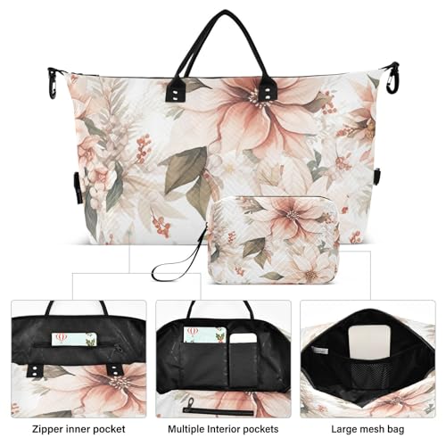 Large Travel Duffel Bag, Floral Watercolor Sports Tote Gym Bag, Shoulder Weekender Overnight Bag for Women Men, Carry On Luggage with Toiletry Bags2