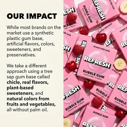 Image of Refresh Plant Based Gum, Sugar Free, Xylitol, 12 Pcs, 6 Pack (Bubble Gum)