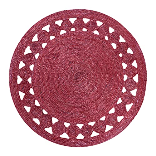Tapis jute tressé main rouge design géométrique pour intérieur convivial