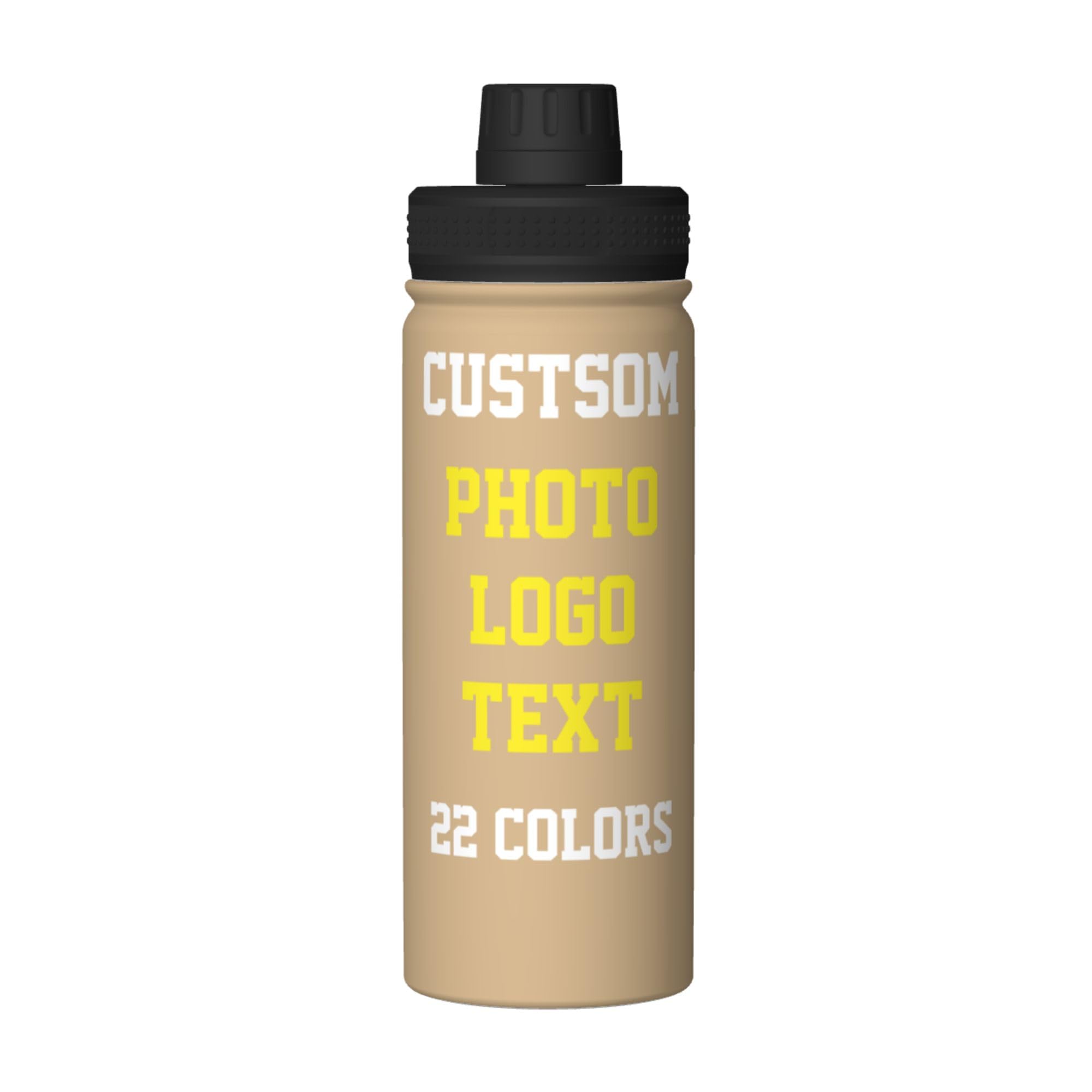 Miyeiw Personalised Water Bottles with Name/Photo for Kids Adults, Custom Stainless Steel Insulated Drink Bottle with Picture Text for Women Mens, Large Capacity Sports Bottle for Hiking Travel, Tan