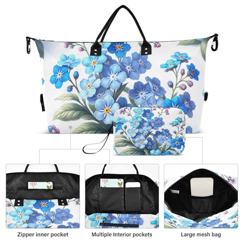Watercolor Forget-me-not Pattern Duffle Bags for Women Men Waterproof Weekender Overnight Bags Hospital Bag Large Tote Bag with Toiletry Bag for Yoga Gym Travel Sport Hospital2