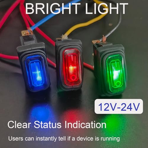 Interrupteur à bascule 12V 20A avec indicateurs LED Rouge Bleu Vert étanches