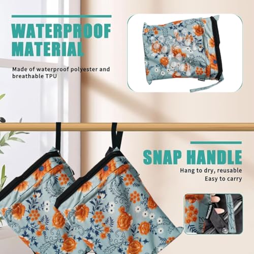 Image of Waterproof Wet Bag, Washable, Reusable for Travel, Beach, Pool, Stroller, Diapers, Dirty Gym Clothes, Wet Swimsuits,Toiletries with Extra Pocket Zipper(Pack of 2) (Pack of, Grey Flower)