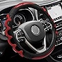 NICEASY Sport Style Black Leather Steering Wheel Cover with Red-Grid Grip Steering Wheel Accessory,Universal Fit 14.5-15.25 inch Steering Wheel