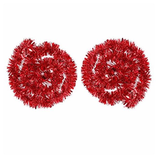 BBTO 2 Pièces Guirlandes Tinsel Métallique Tinsel Scintillant Guirlande de Décoration d'arbre de Noël Guirlandes Chunky, 4 Mètres Total (Rouge)