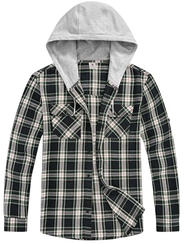 TBMPOY Men's Flannel Hoodie Shirts Plaid Casual Button Down Long Sleeve Lightweight Hooded Button Up Shirt with Pockets
