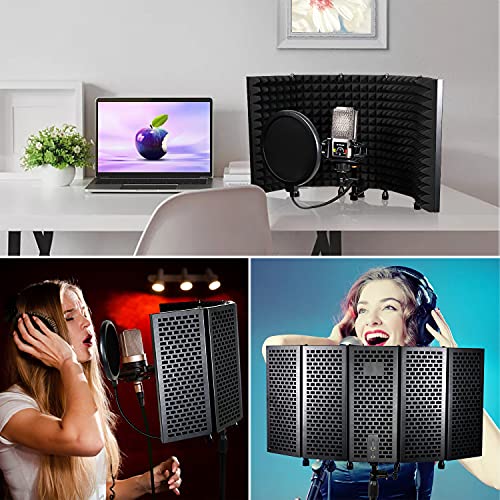 Studio Microphone Isolation Shield With Desk Mic Stand And Pop Filter, High Density Sound Proof Absorbing Foam, Portable Acoustic Treatment Equipment For Recording Mics Home Studio Podcast Vocal Booth #TOP5