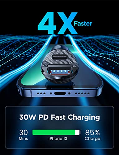 Usb C Car Charger Fast Charge, 60W Smallest Usb Car Charger Flush Fit Ainope 30W Qc&30W Pd Fast Cigarette Lighter Usb Charger Compatible With Iphone 14 Pro Max/13/12, Samsung S22/S20, Ipad, Macbook #TOP2
