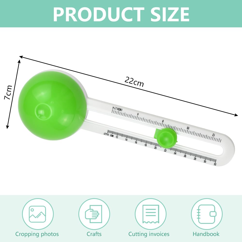 Coupeur de Papier Circulaire, Coupeur de Cercle Papier avec 3 Lames de Rechange, Coupe-Cercle Rotatif, Cutter Circulaire Plastique Réglable, pour Scrapbooking Cartes de Vœux Artisanat, Vert