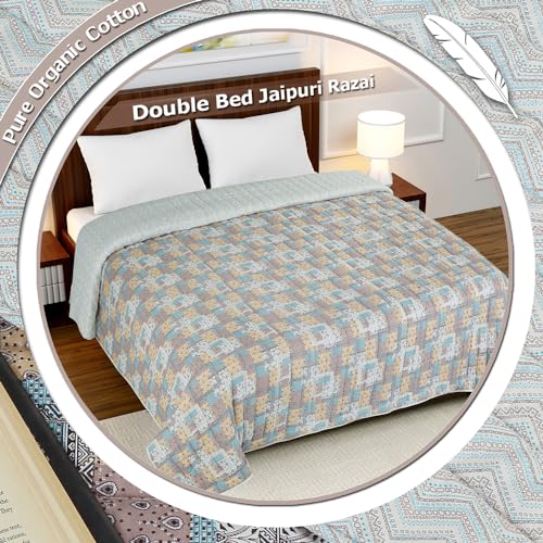 Image of SANMARINO Reversible Jaipuri Quilt | Pure Cotton Double Bed Razai with Traditional Print | Lightweight, Soft & Warm Blanket | Ideal for Winter, AC Room & All Seasons Color - Earthy Pastel Patchwork