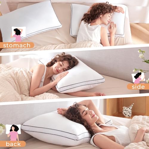 MUXHOMO Bed Pillows Standard Size Set of 4, Hotel Collection Sleeping Pillows Full Size Set of 4 for Side and Back Sleepers, Down Alternative Plump Filling, 20 x 26 Inches