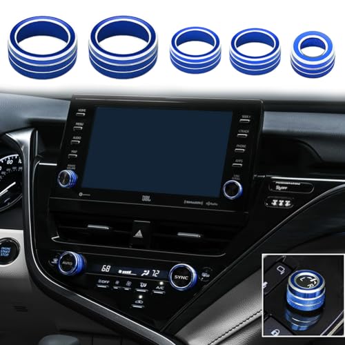 Thor-Ind 5pcs Center Console AC Air Conditioning Radio Audio Function Rear Mirror Knob Button Switch Cover Trim Compatible with Toyota Camry 2018 2019 2020 (Blue, 2021-2023)