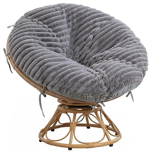 HOMBYS Fluffy Shaggy Cover for Papasan Chair Cushion, Plush Faux Fur Slipcover ONLY, (Without Cushion) Removable Soft Papasan Cushion Covers with 8 Ties,(Light Grey, 50
