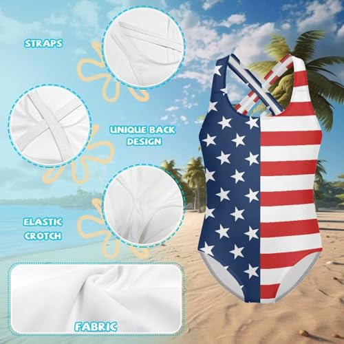 Image of One Piece Swimsuit for Girls Kids Quick Dry Bathing Suit with Crossback Strap Summer Beach Swimwear Size 5T-14