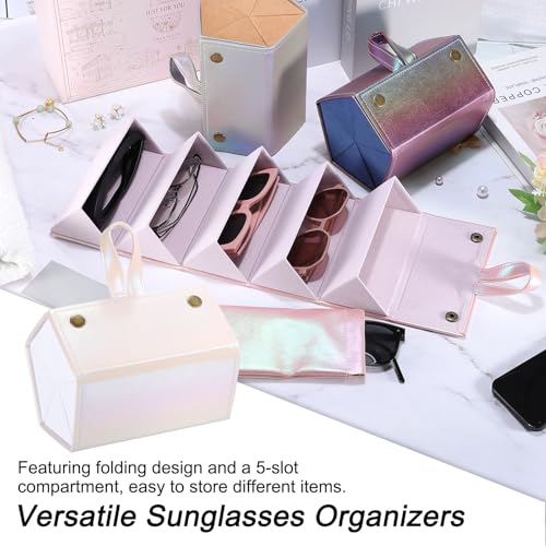 Image of PATIKIL Travel Sunglasses Organizer, 5 Slot Foldable Sunglasses Holder Leather Sunglass Storage Organizer with Pouch
