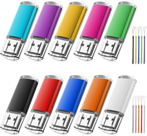 16 Go Cle USB 2.0, EASTBULL Clé USB Lot de 10 Flash Drive Stockage Mémoire Stick avec 10 Cordes