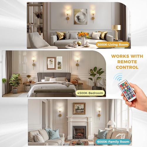 Image of DORESshop Battery Operated Wall Sconce Set of 2, Wireless Wall Light, 15 Color Rechargeable Wall Sconces, Sconce Wall Decor Set of 2 for Bedroom, Living Room, Gold and Crystal, 24.6in