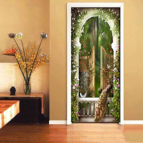Door Sticker Wallpaper Arch Vine Peacock Door Murals 3D, Art Wall Stickers For Bedroom Girls, 3D Door Murals Peel And Stick, Door Decals Vinyl Diy Wall Decals 30.3X78.7 Inch #TOP1