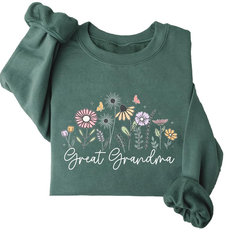 Great Grandma Sweatshirt Great Grandma Wildflowers Sweatshirt Flowers Graphic Crewneck Long Sleeves Tops Green