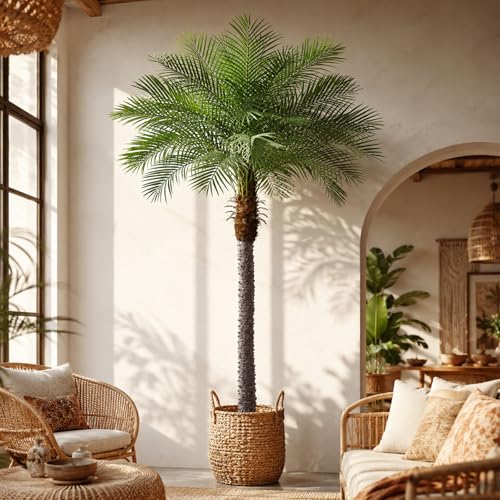 Image of 9ft Artificial Phoenix Palm Tree, Faux Coconut Silk Tropical Fake Palm Plant for Indoor Outdoor Home Office Patio Bathroom Pool Coastal Decor(Set of 2)