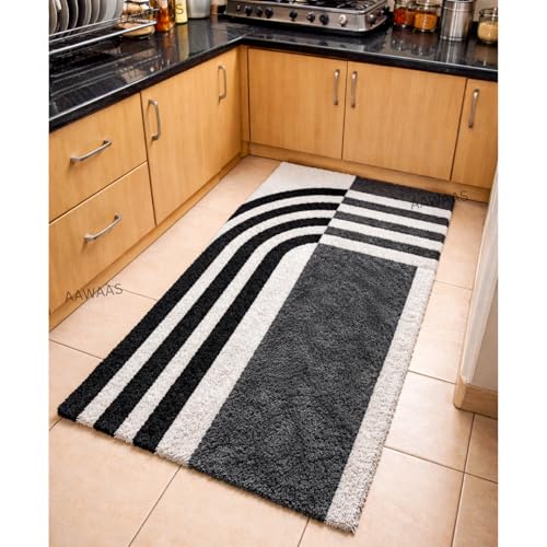 Image of 1.5x4 feet Shaggy Polyester Abstract Modern Area Rug - 2 Inch High Pile Ultra Soft Plush Carpet for Living Room, Bedroom & Kids Room, Thick Fluffy Rug for Indian Home Decor E - Rectangular