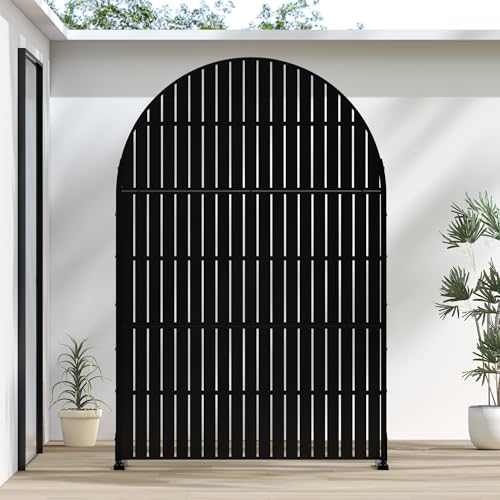 Casaphoria Metal Privacy Screen Outdoor, 72" H x 47" W Arched Freestanding Decorative Privacy Screen for Patio Deck Balcony Garden with Stable Base, Black-Fence