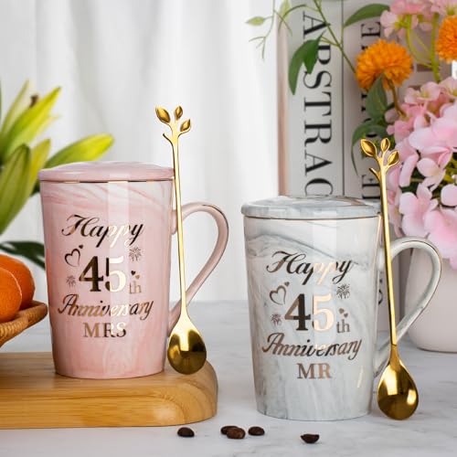 Geschenke zum 45 Hochzeitstag, 2PCS Mr Mrs Keramik Marmor Tasse Set 14 Oz, 45 Hochzeitstag Geschenke Kaffeetassen für Paare… – Ansicht 7