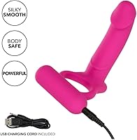 Vista 3 de CalExotics Doble buceador recargable de silicona - Anillo de sonda de placer recargable - Juguete sexual masajeador impermeable para parejas - Rosa