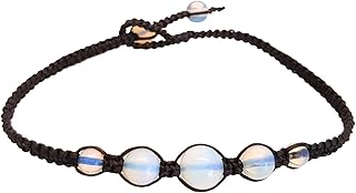 CCBFY Opal Moonstone Anklet Bracelet Braided Woven Wax Cord Adjustable Anklet for Men Women