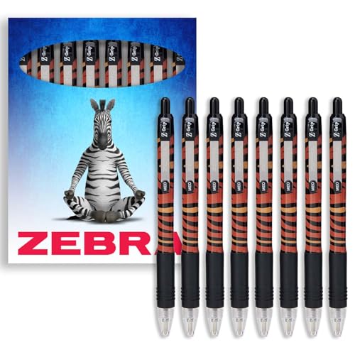 Zebra Z-Grip Pen Funky - Animal Pattern Novelty Retractable Ballpoint Pens - Black Ink - In Envelope Gift Packaging - 8 Pack (Tiger)