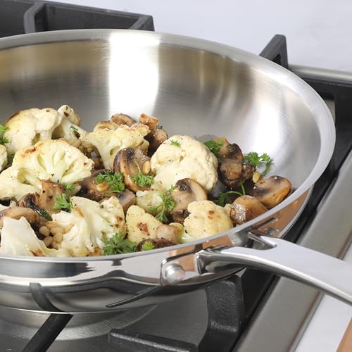 Image of Sur La Table Kitchen Essentials Chef's Deck 11-Inch Large Stainless Steel Frying Pan - Induction Ready Skillet with Tri-Ply Base, Polished Finish & Hollow Stay-Cool Handle